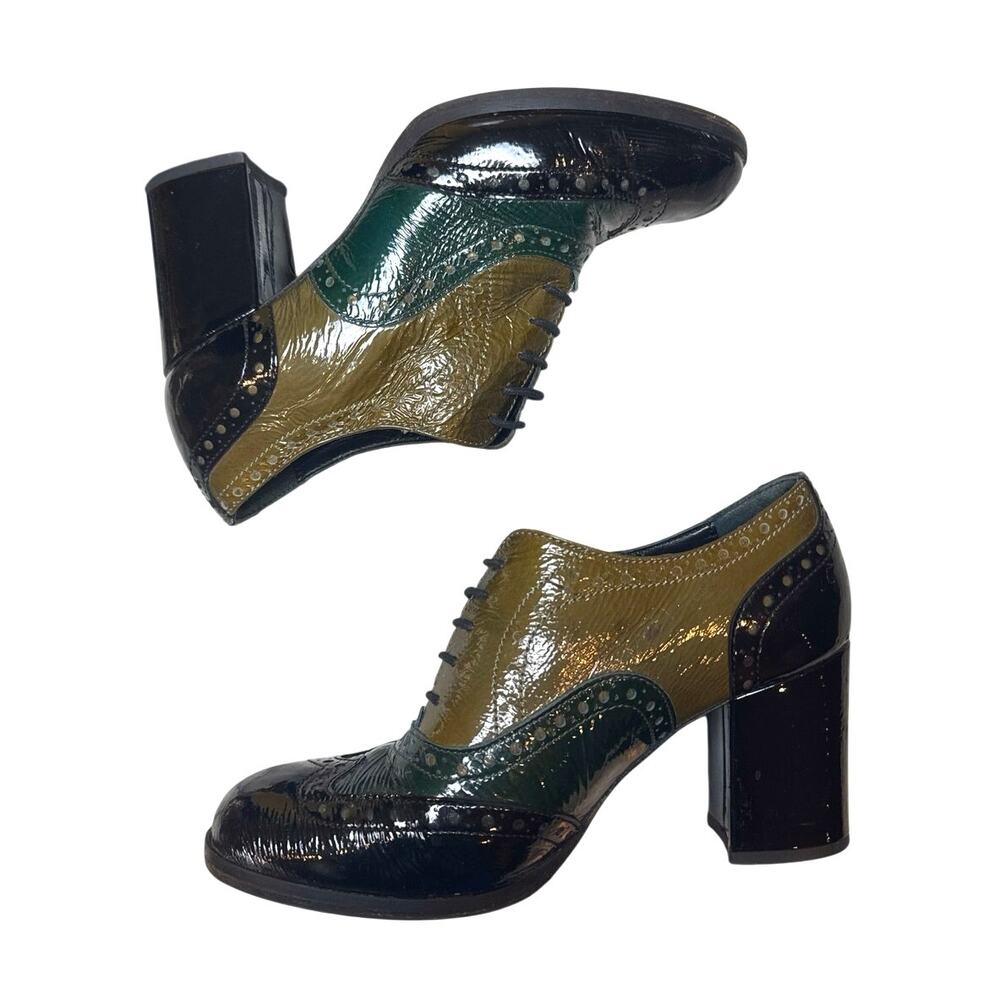 Vintage Melin Made in Italy Patent Leather Block Heeled Oxfords Size EU 38 - Picture 2 of 5